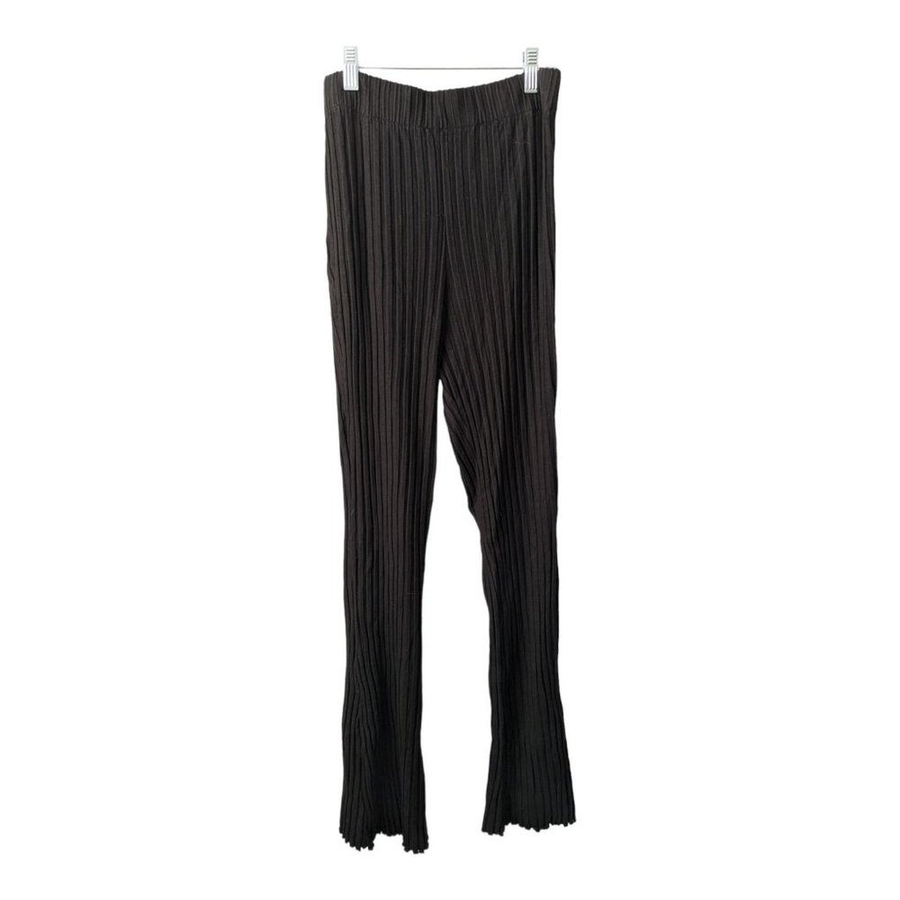 Simon Miller Size 4 Marek Ribbed Stretch Pants Black High Waisted Flared Pull On